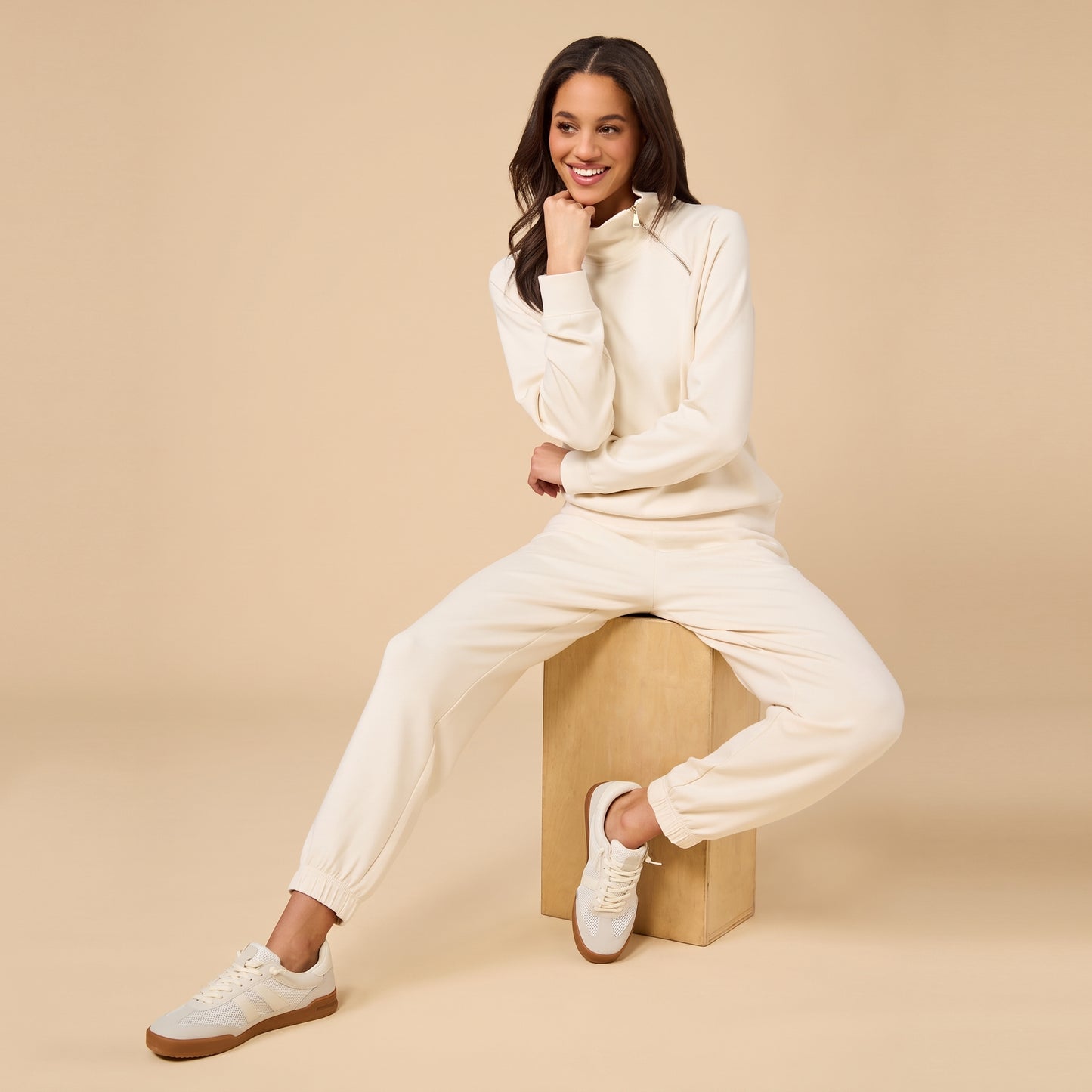 DreamTech Zip Mock Neck with Ankle Pant in Almond