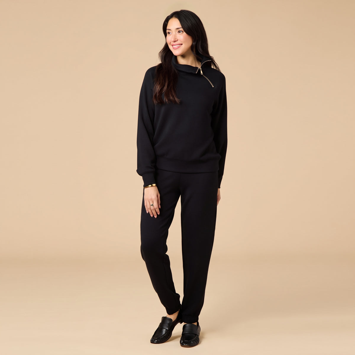 DreamTech Zip Mock Neck with Ankle Pant DreamTech Zip Mock Neck with Ankle Pant in Black