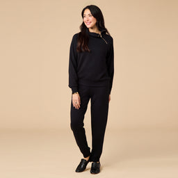 DreamTech Zip Mock Neck with Ankle Pant DreamTech Zip Mock Neck with Ankle Pant in Black