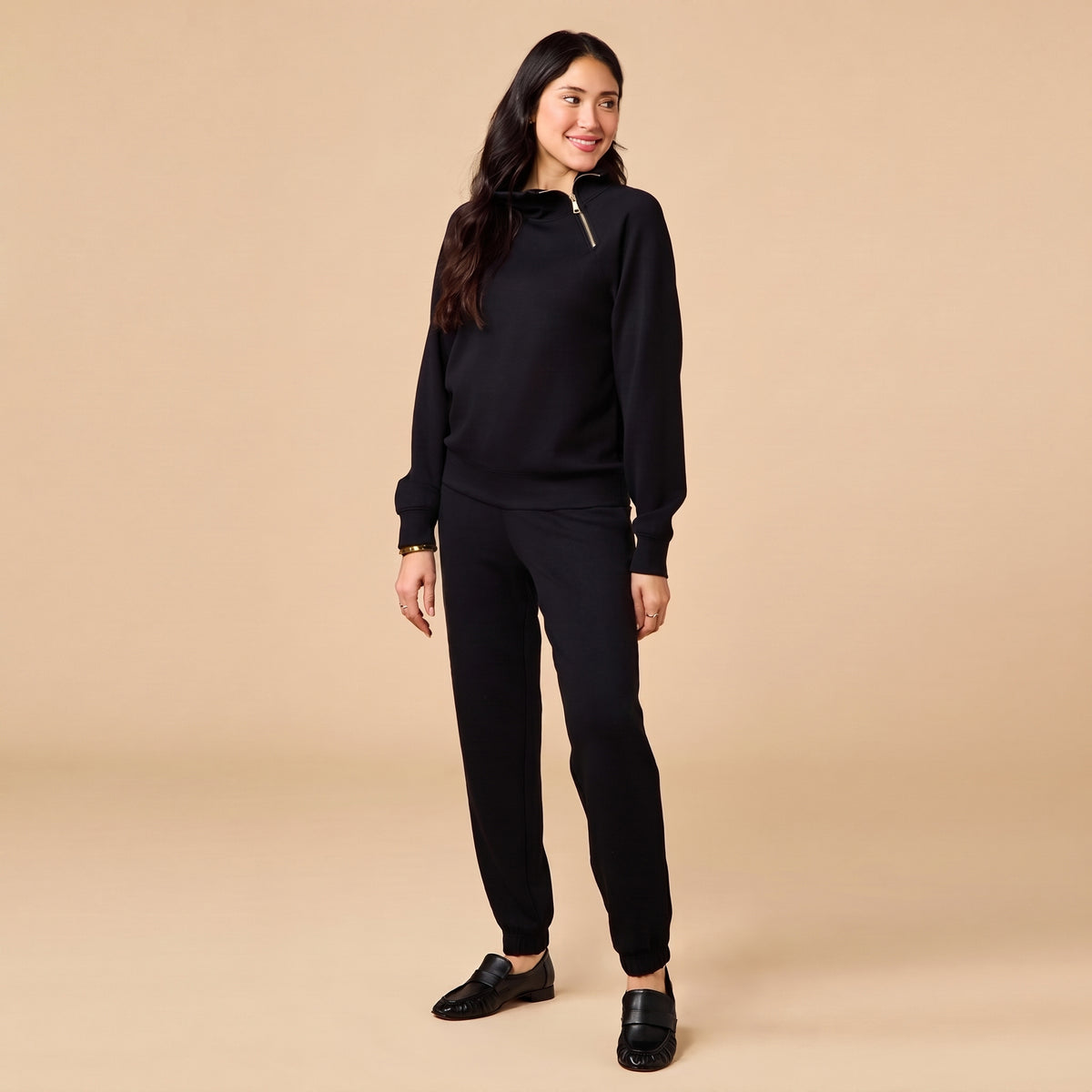 DreamTech Zip Mock Neck with Ankle Pant DreamTech Zip Mock Neck with Ankle Pant in Black