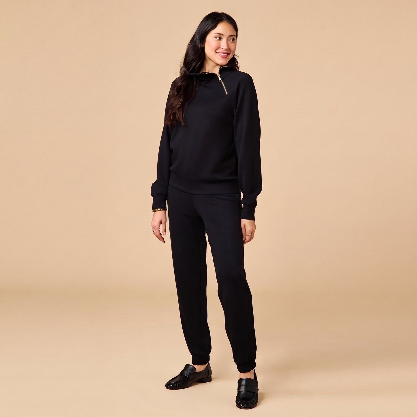DreamTech Zip Mock Neck with Ankle Pant in Black