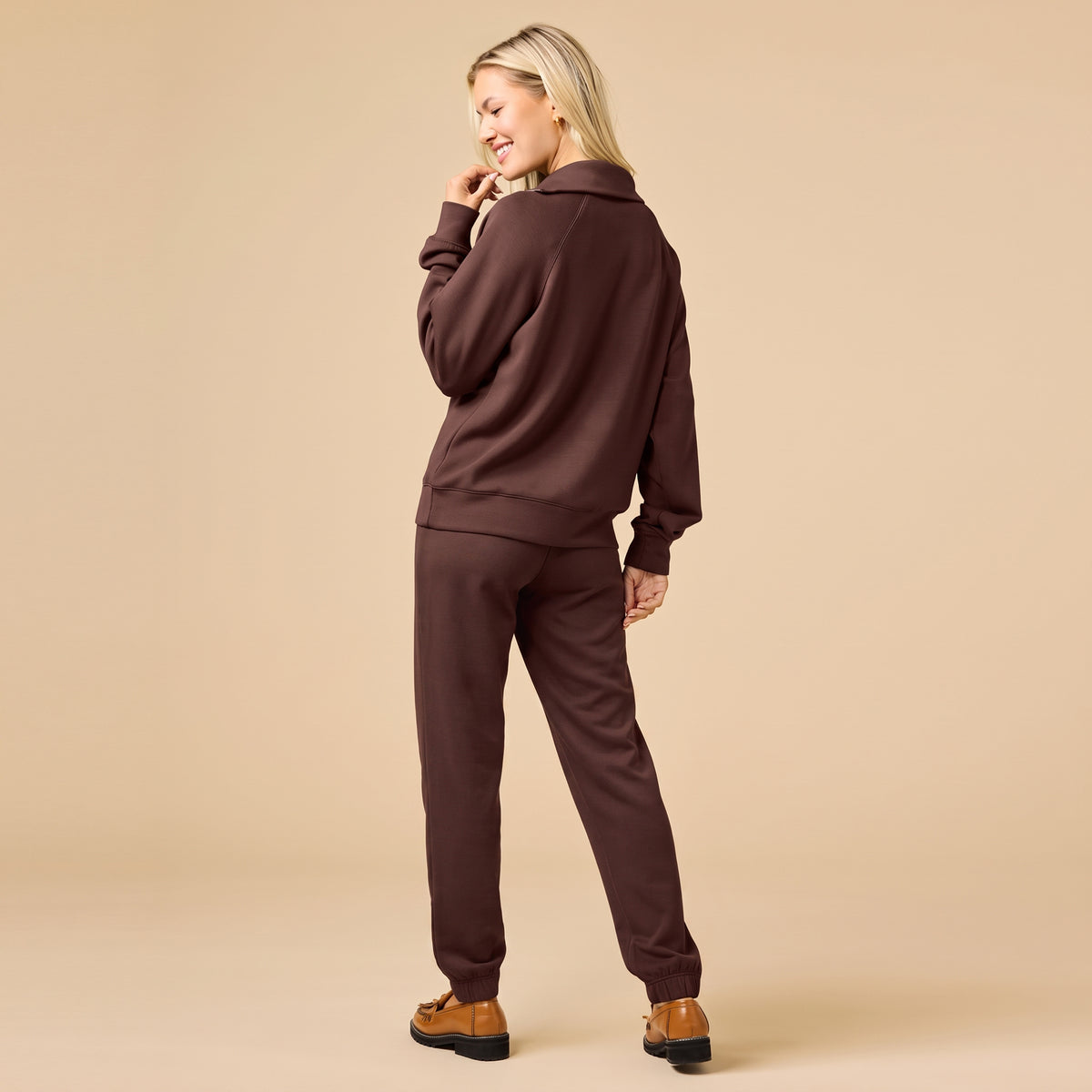 DreamTech Zip Mock Neck with Ankle Pant DreamTech Zip Mock Neck with Ankle Pant in Espresso