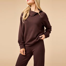 DreamTech Zip Mock Neck with Ankle Pant DreamTech Zip Mock Neck with Ankle Pant in Espresso