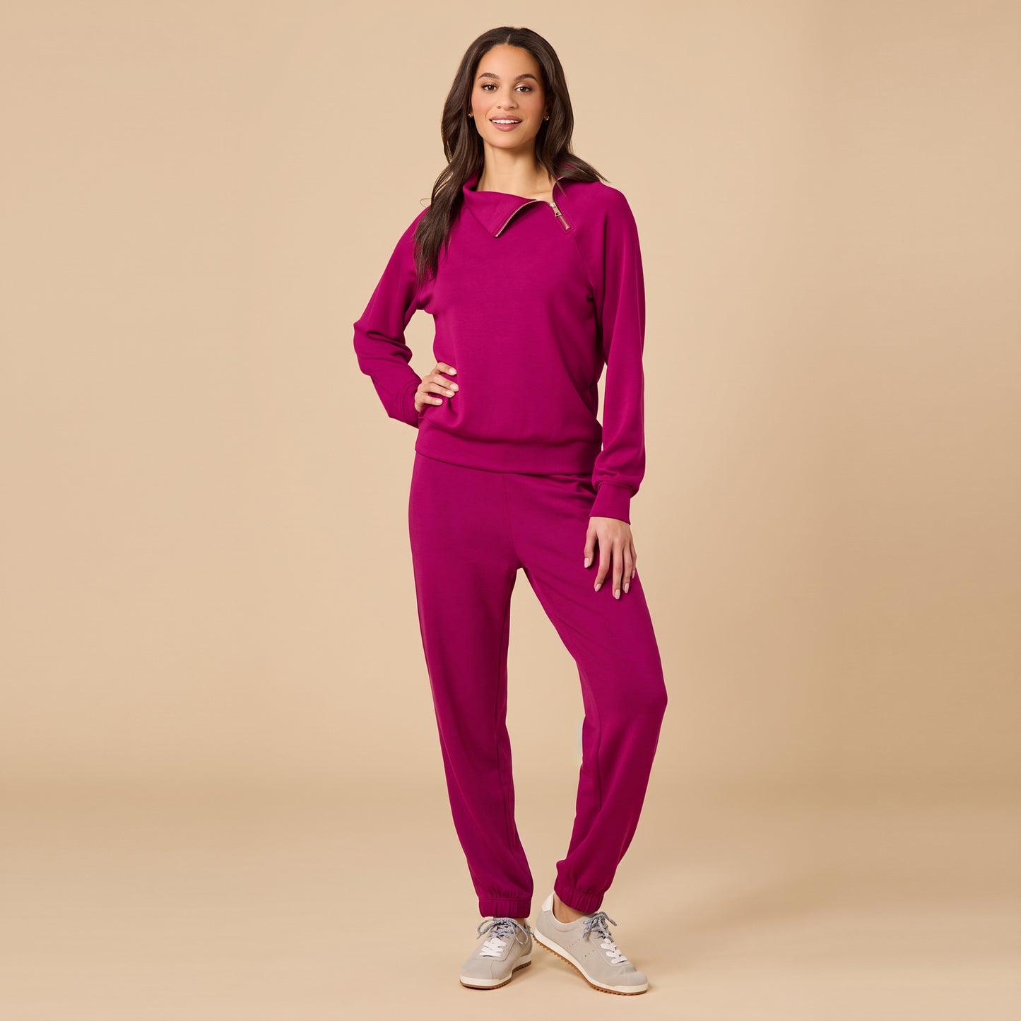 DreamTech Zip Mock Neck with Ankle Pant in Magenta