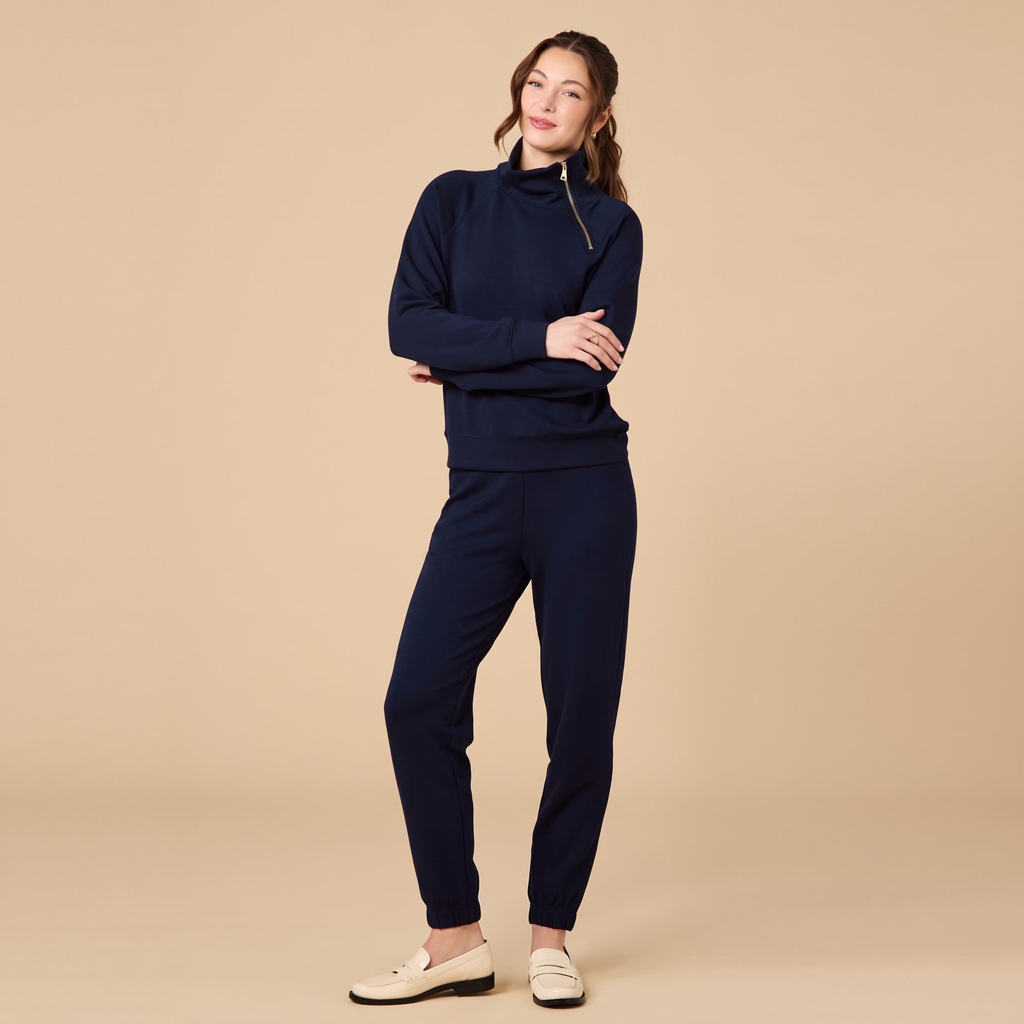 DreamTech Zip Mock Neck with Ankle Pant in Midnight