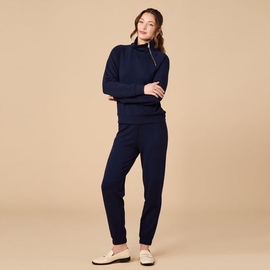 DreamTech Zip Mock Neck with Ankle Pant in Midnight