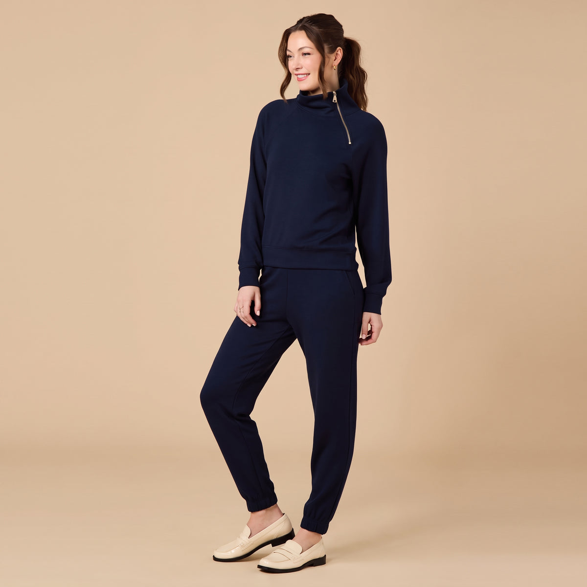 DreamTech Zip Mock Neck with Ankle Pant DreamTech Zip Mock Neck with Ankle Pant in Midnight