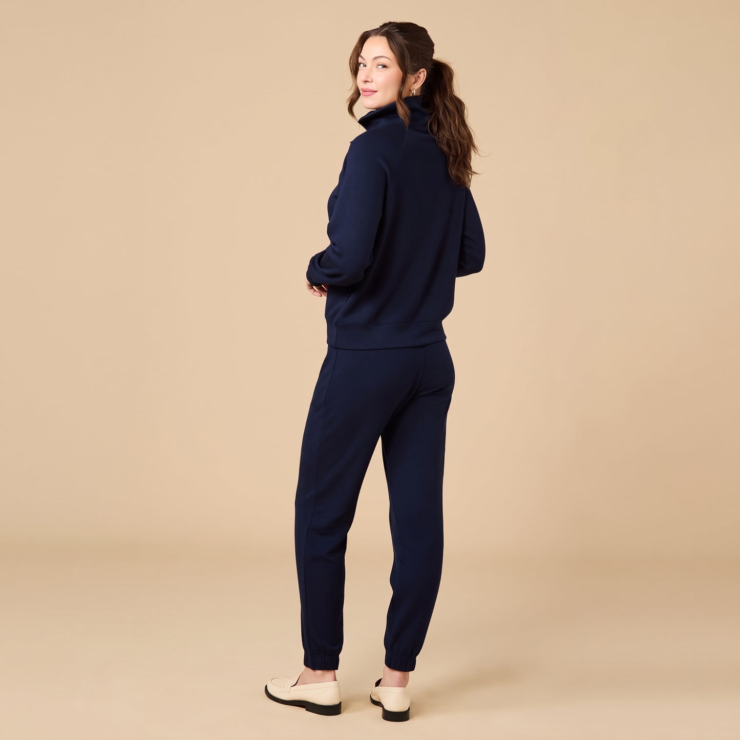 DreamTech Zip Mock Neck with Ankle Pant in Midnight