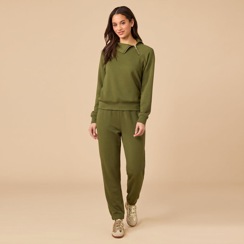 DreamTech Zip Mock Neck with Ankle Pant in Olive