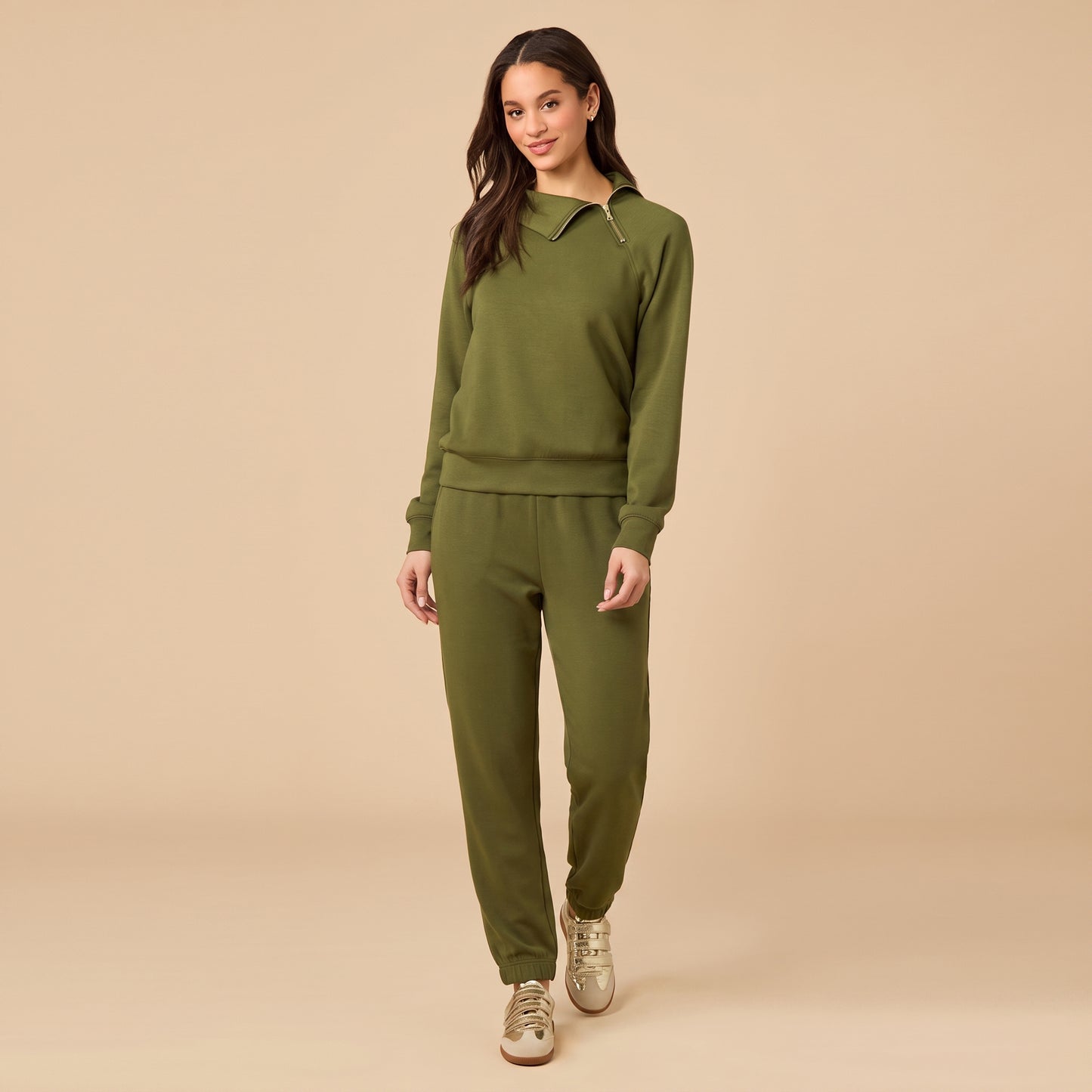 DreamTech Zip Mock Neck with Ankle Pant in Olive
