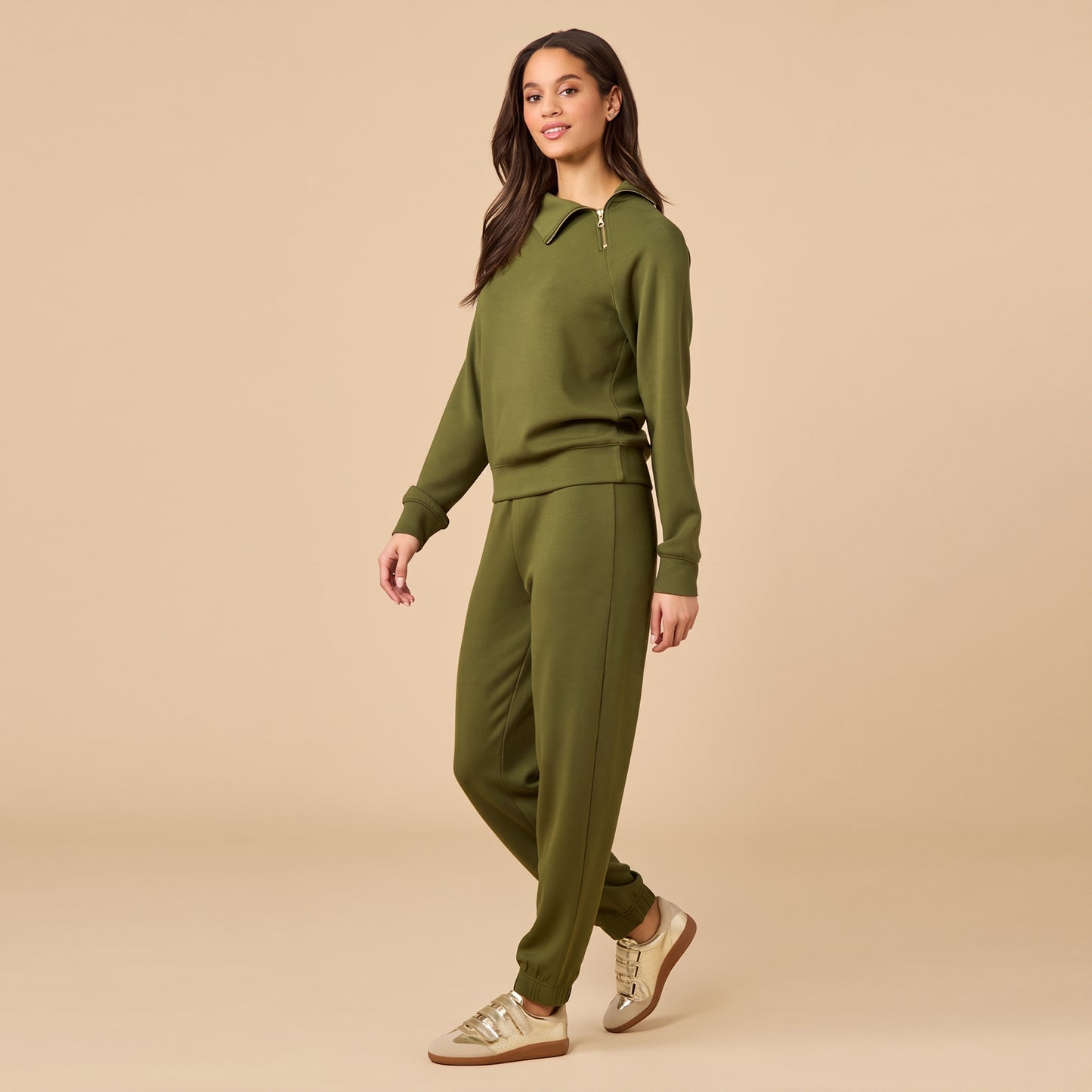 DreamTech Zip Mock Neck with Ankle Pant in Olive