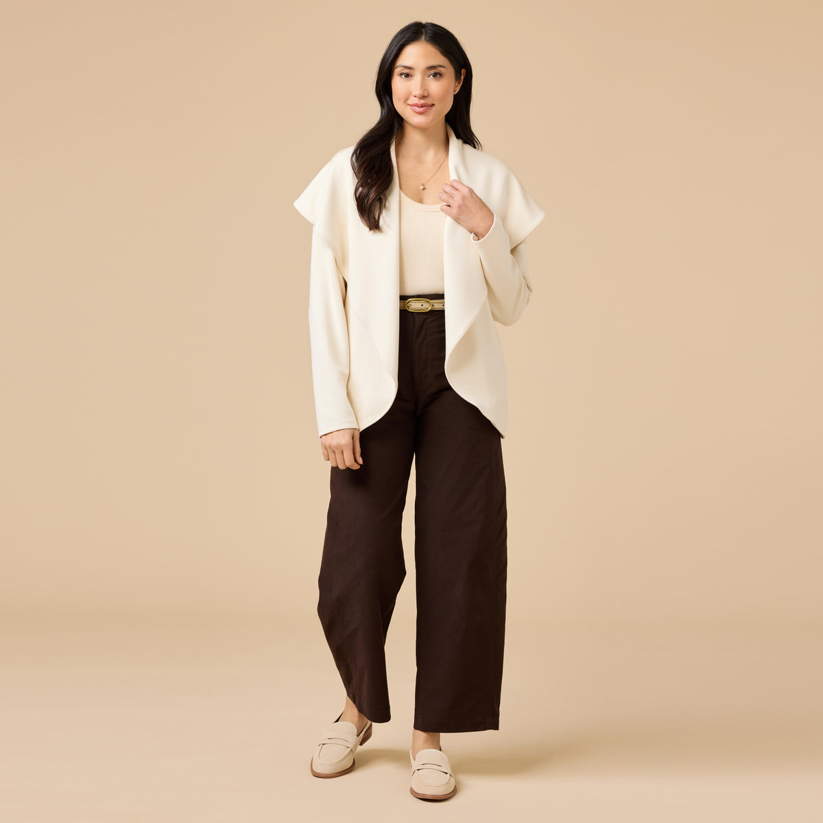 DreamTech Exaggerated Collar Cardigan DreamTech Exaggerated Collar Cardigan in Almond