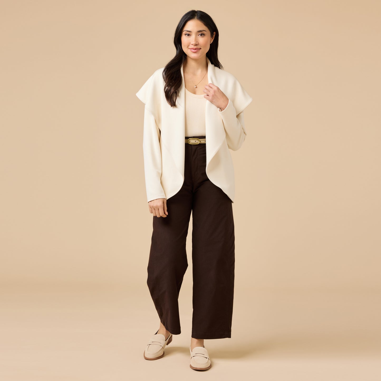 DreamTech Exaggerated Collar Cardigan in Almond