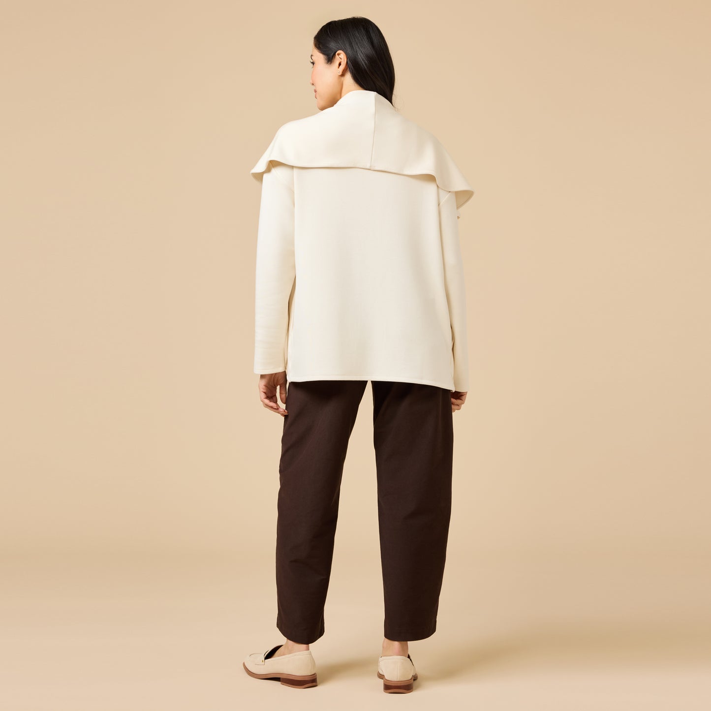 DreamTech Exaggerated Collar Cardigan in Almond
