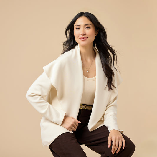 DreamTech Exaggerated Collar Cardigan in Almond