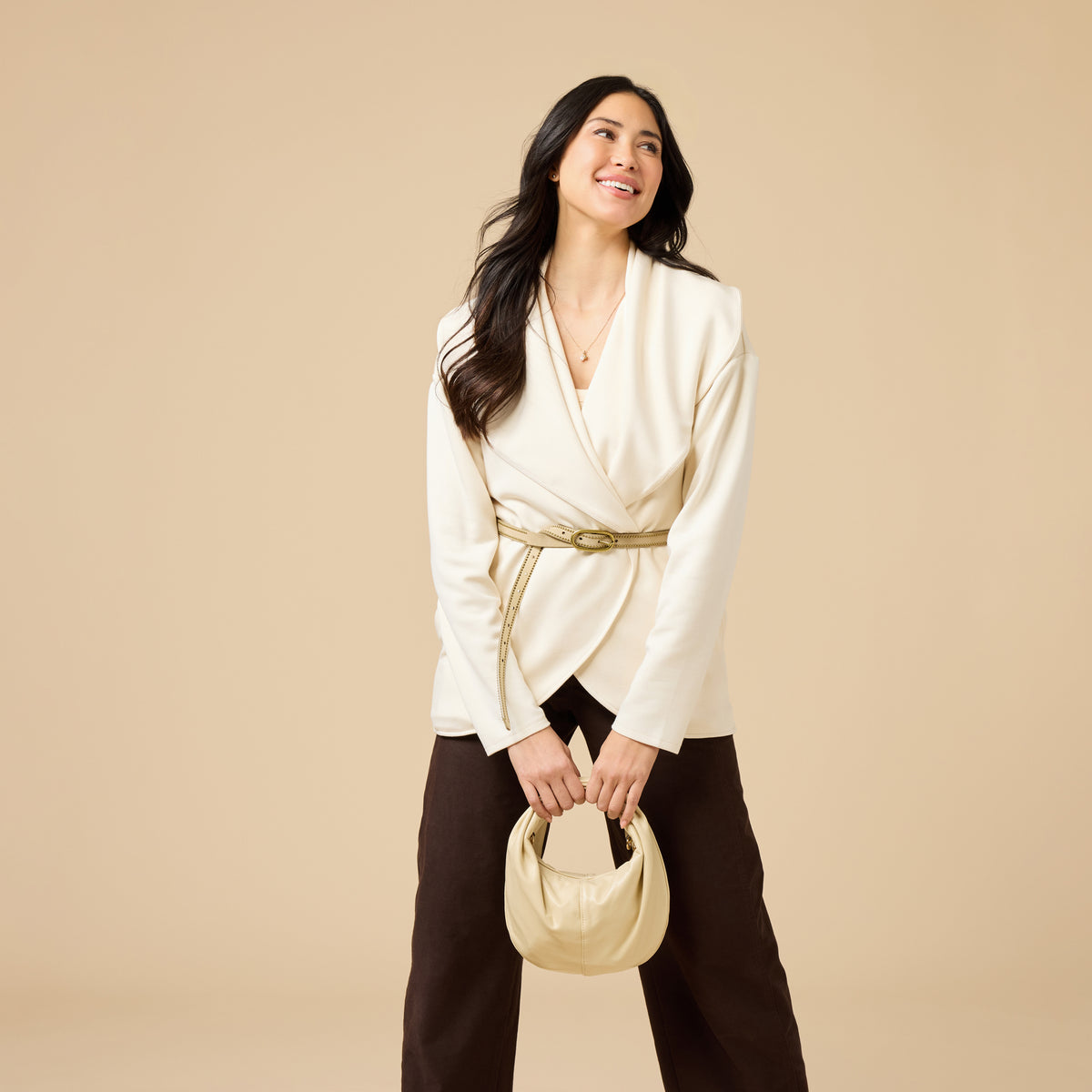 DreamTech Exaggerated Collar Cardigan DreamTech Exaggerated Collar Cardigan in Almond