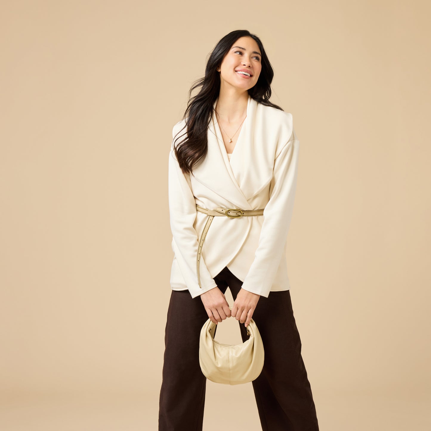 DreamTech Exaggerated Collar Cardigan in Almond
