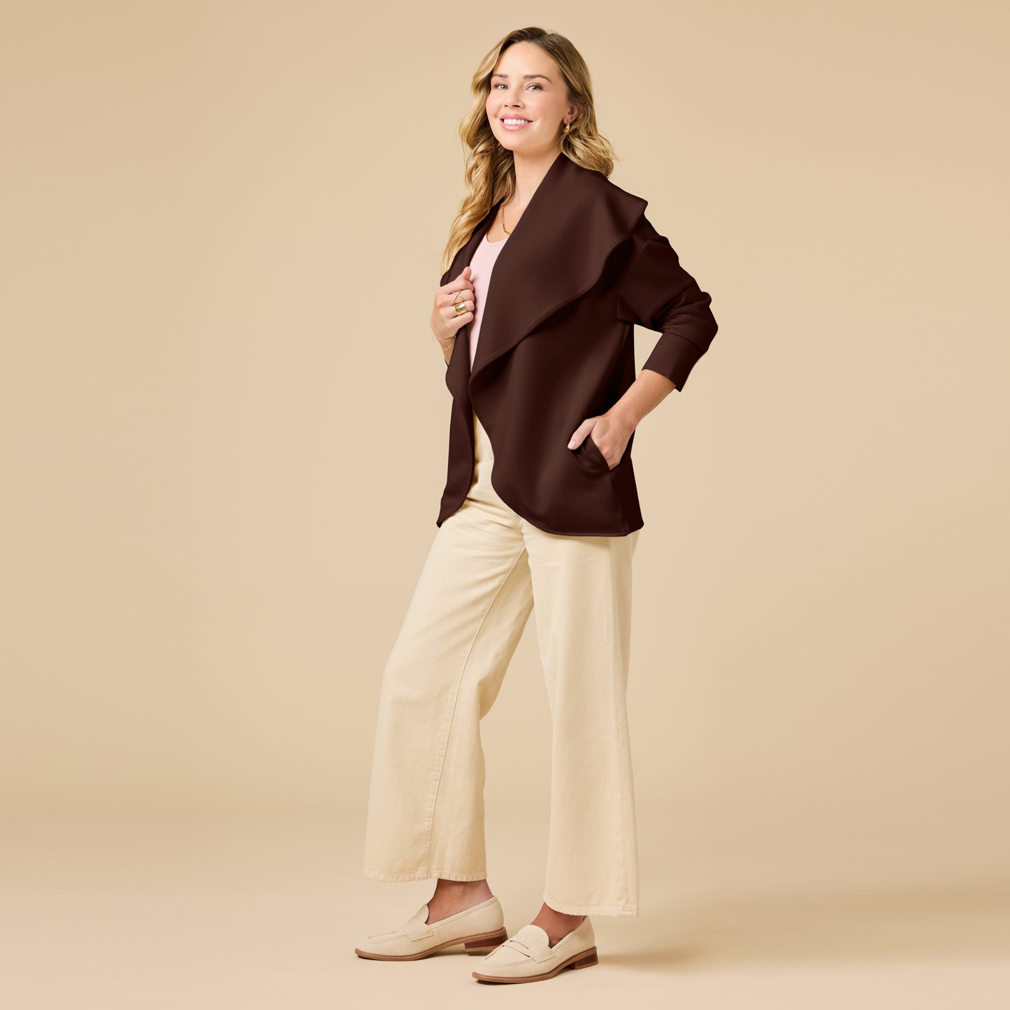 DreamTech Exaggerated Collar Cardigan in Espresso