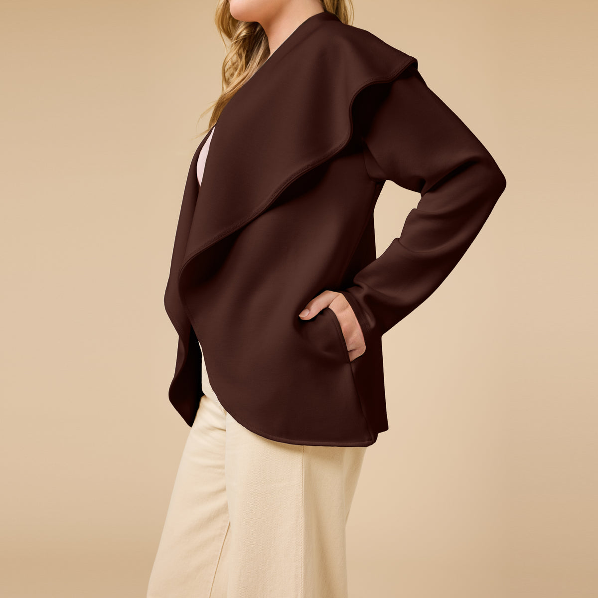 DreamTech Exaggerated Collar Cardigan DreamTech Exaggerated Collar Cardigan in Espresso