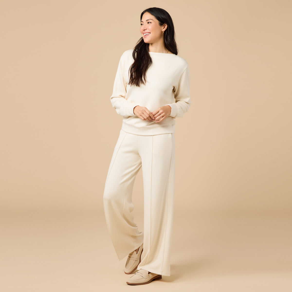 DreamTech Boat Neck with Pintuck Pant Set DreamTech Boat Neck with Pintuck Pant Set in Almond