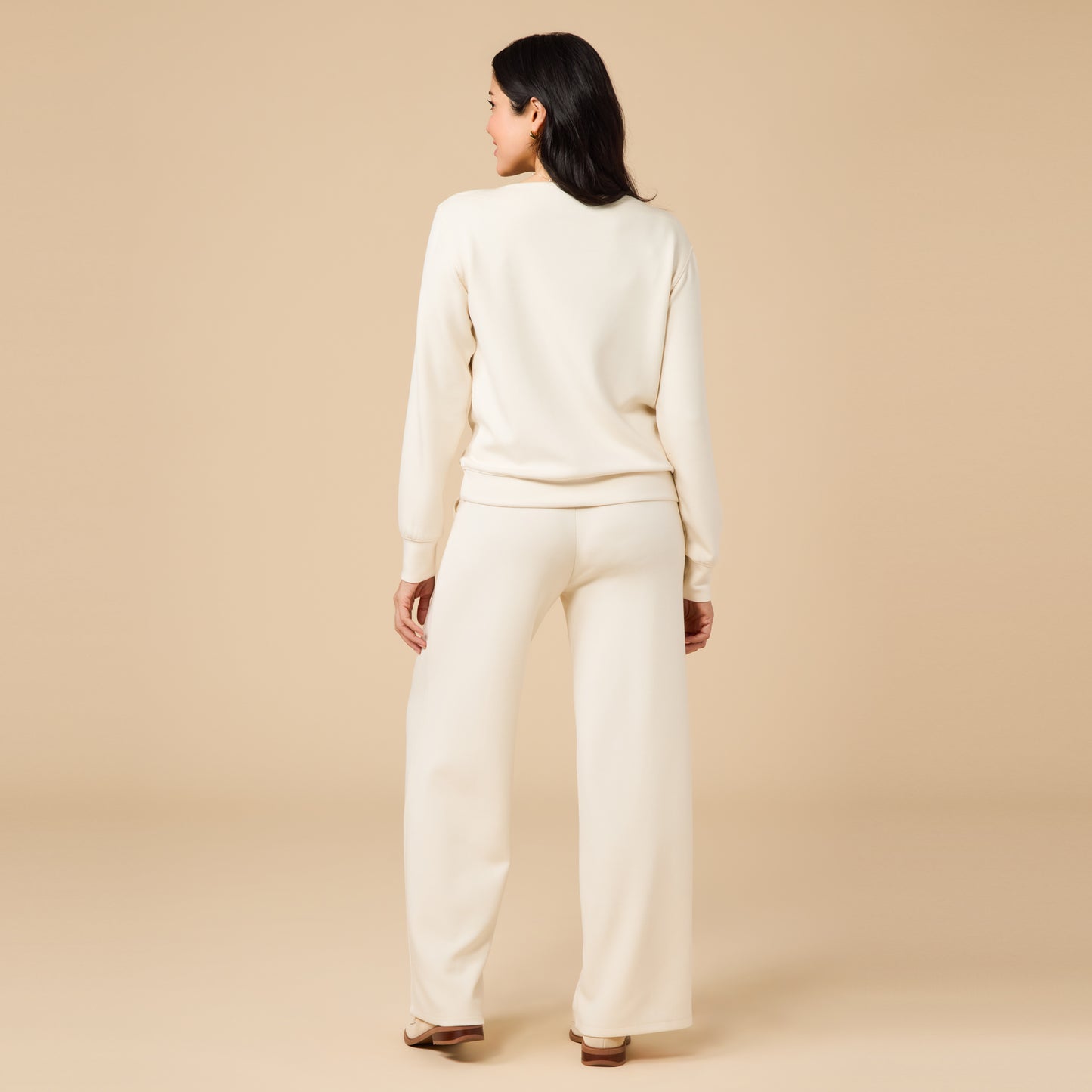 DreamTech Boat Neck with Pintuck Pant Set in Almond