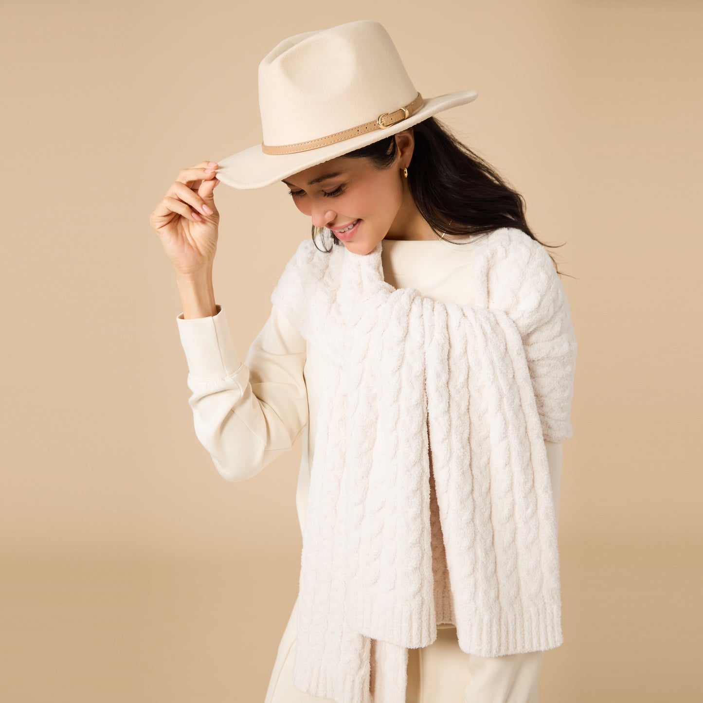 DreamTech Boat Neck with Pintuck Pant Set in Almond