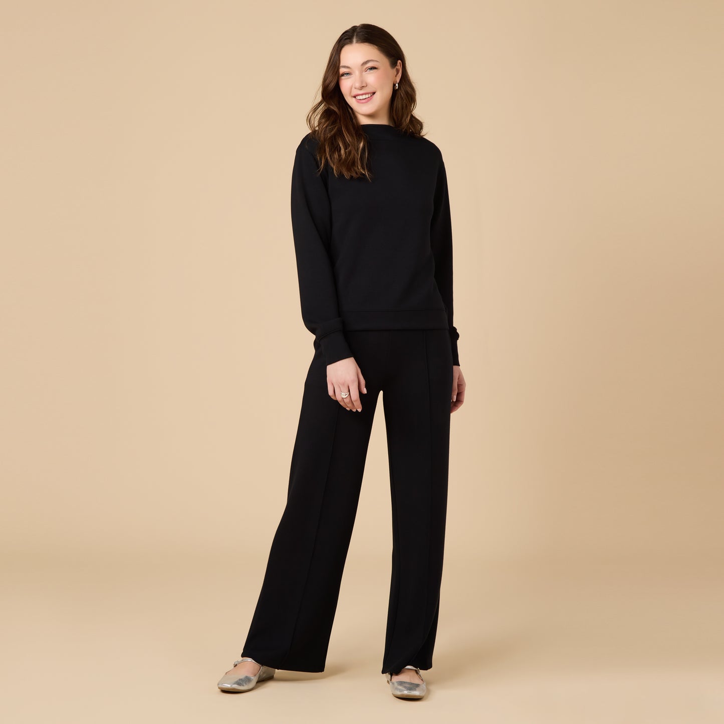DreamTech Boat Neck with Pintuck Pant Set in Black