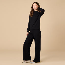 DreamTech Boat Neck with Pintuck Pant Set DreamTech Boat Neck with Pintuck Pant Set in Black
