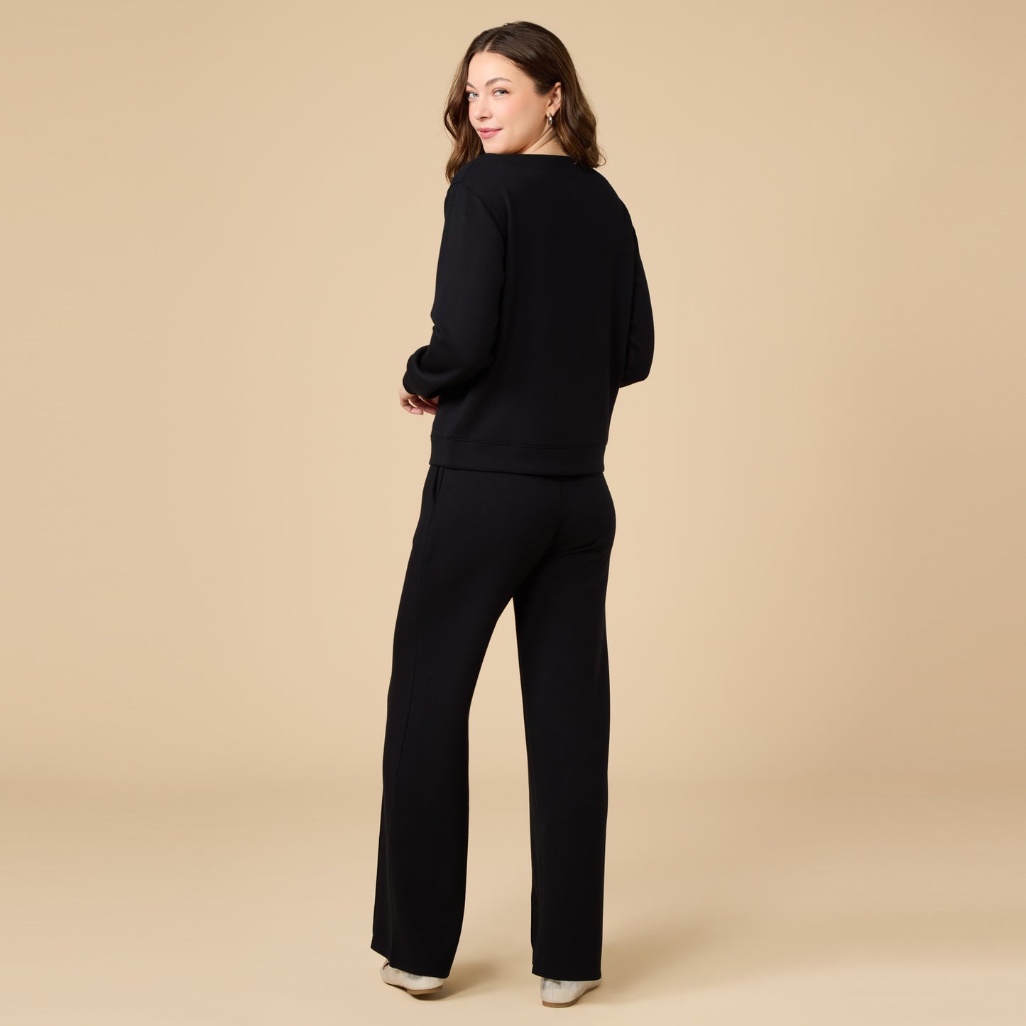 DreamTech Boat Neck with Pintuck Pant Set in Black