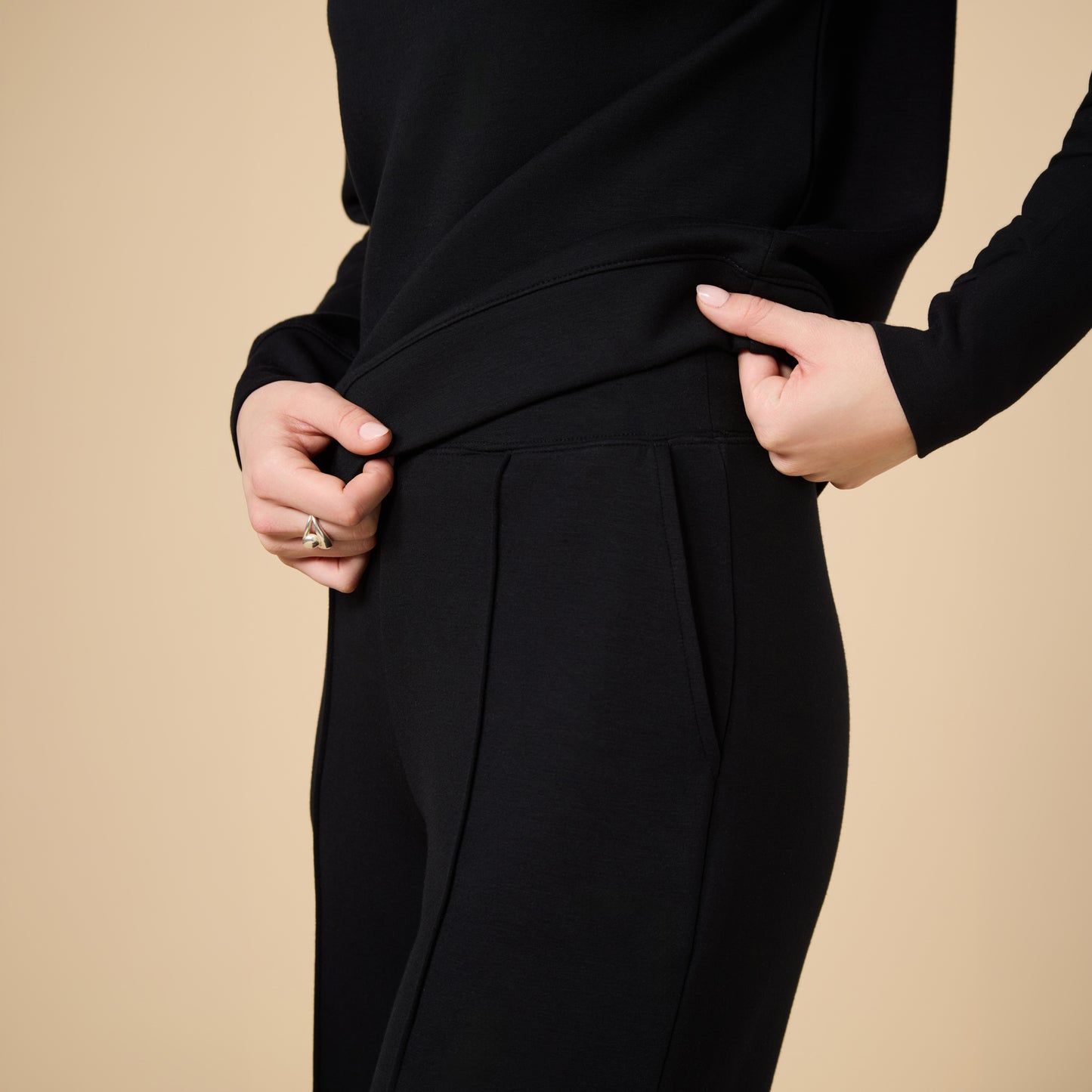 DreamTech Boat Neck with Pintuck Pant Set in Black