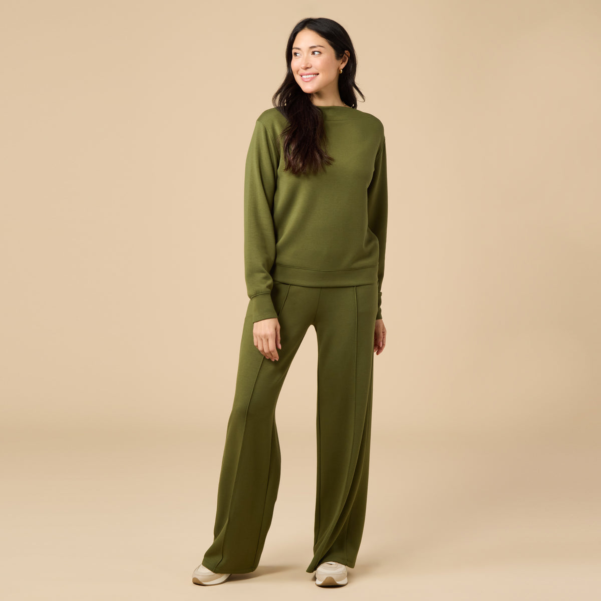 DreamTech Boat Neck with Pintuck Pant Set DreamTech Boat Neck with Pintuck Pant Set in Olive