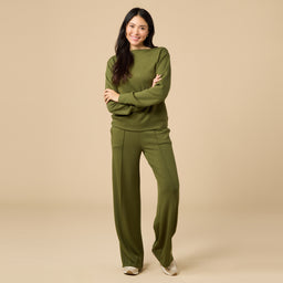 DreamTech Boat Neck with Pintuck Pant Set DreamTech Boat Neck with Pintuck Pant Set in Olive