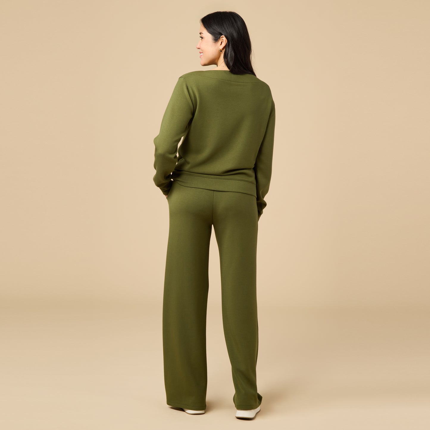 DreamTech Boat Neck with Pintuck Pant Set in Olive