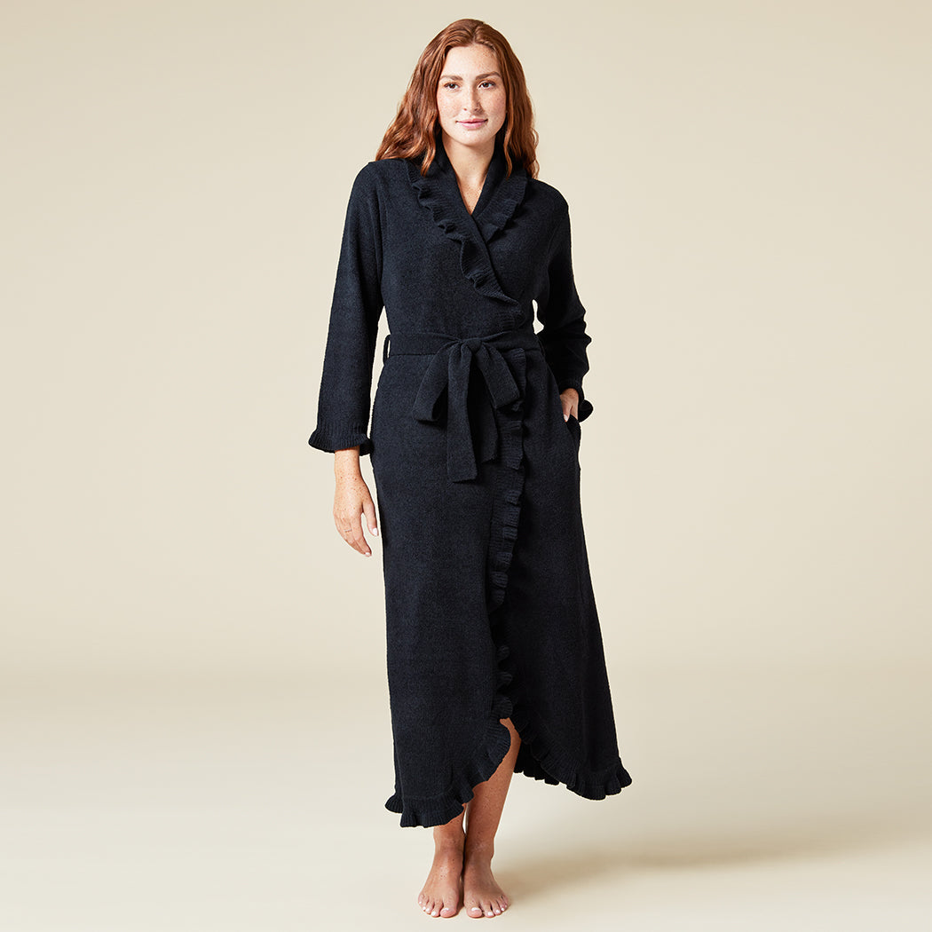 Ruffle Chenille Robe Black
