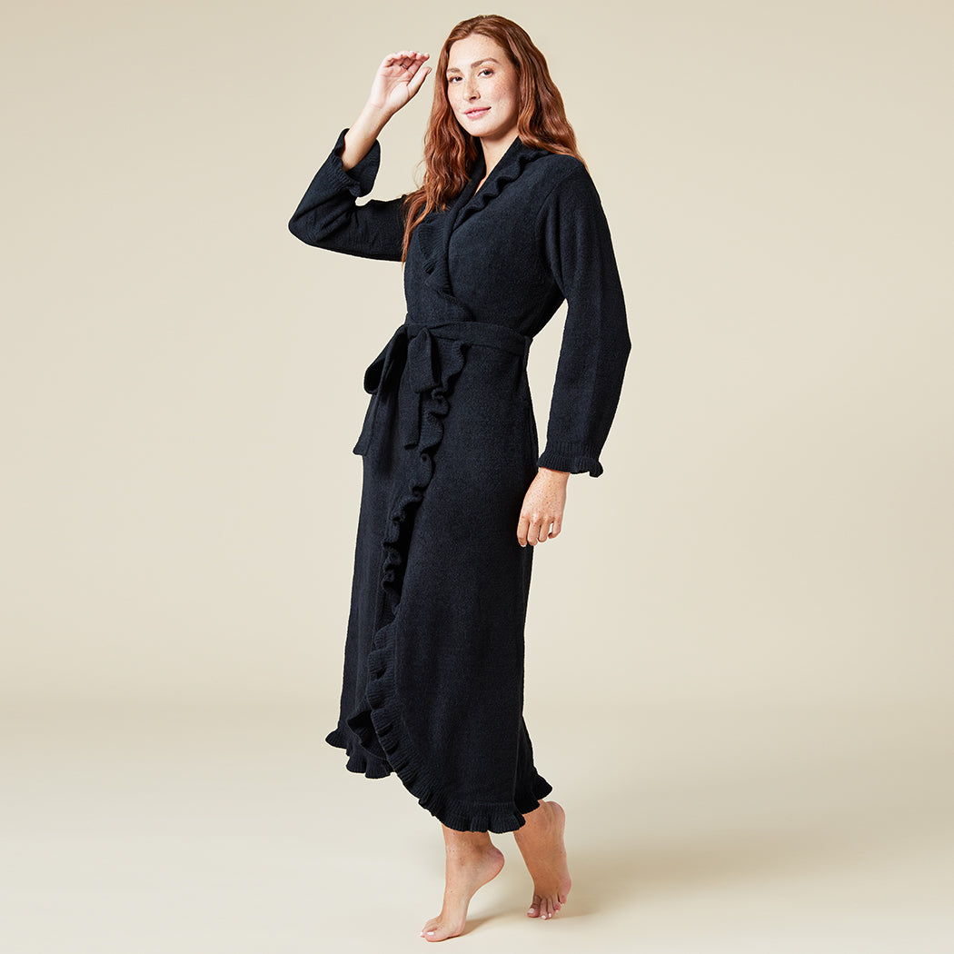 Ruffle Chenille Robe Black