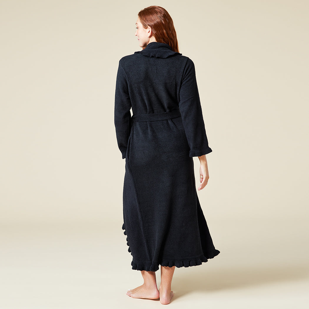 Ruffle Chenille Robe Black