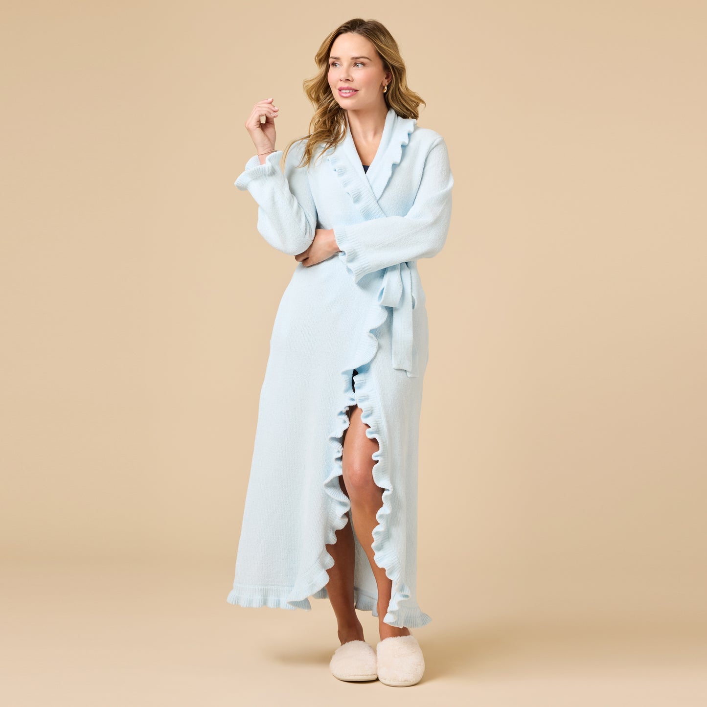 Ruffle Chenille Robe in Light Blue