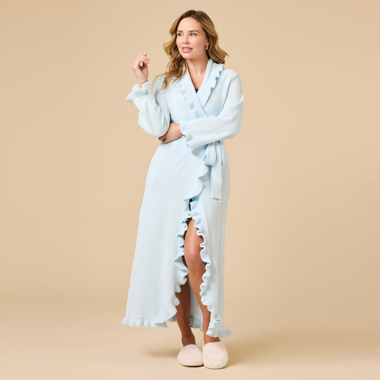 Ruffle Chenille Robe in Light Blue