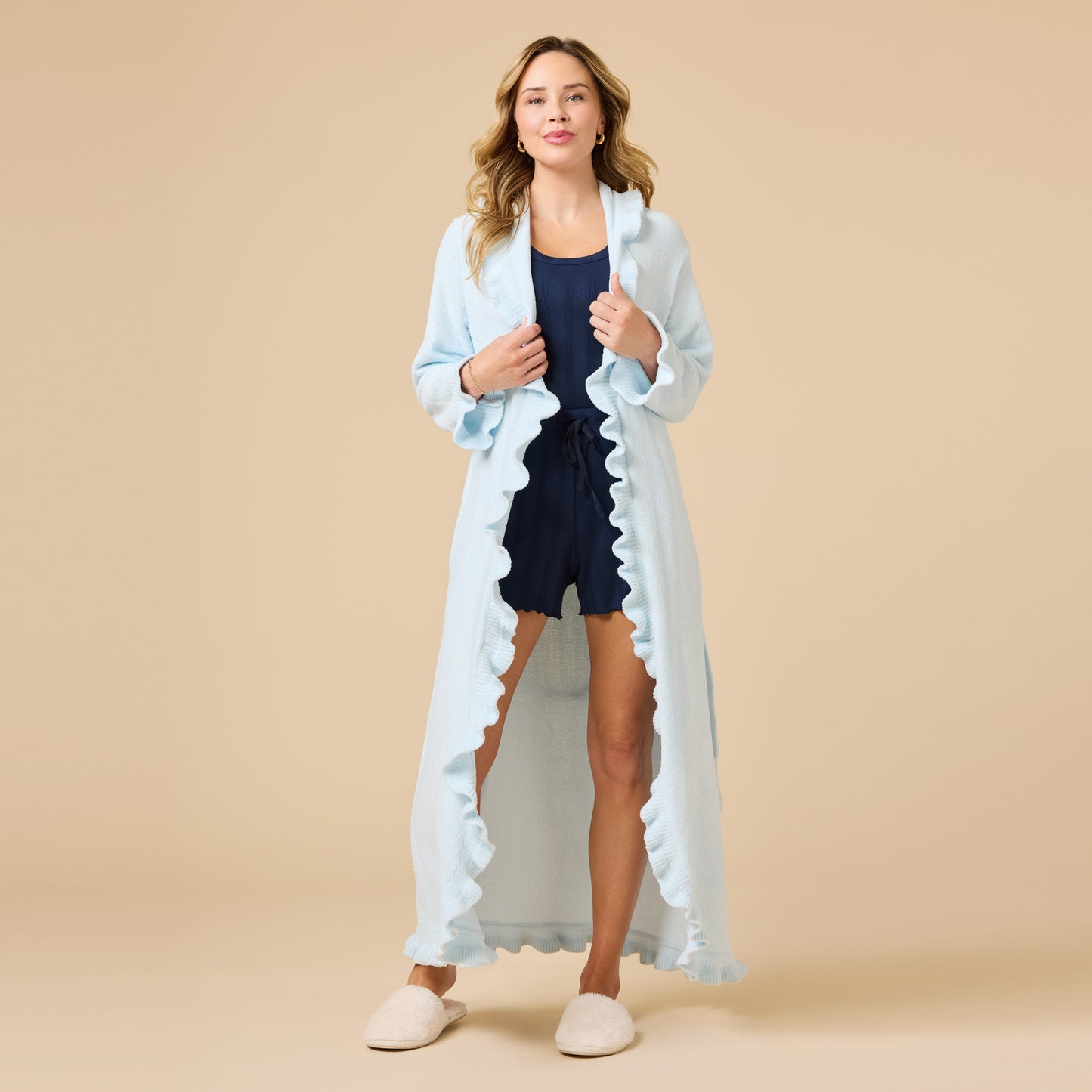 Ruffle Chenille Robe in Light Blue