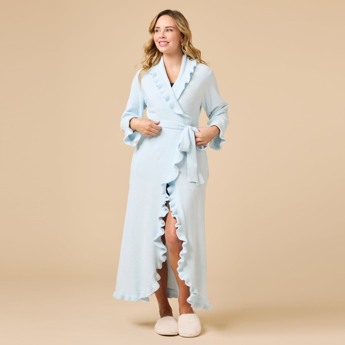 Ruffle Chenille Robe in Light Blue