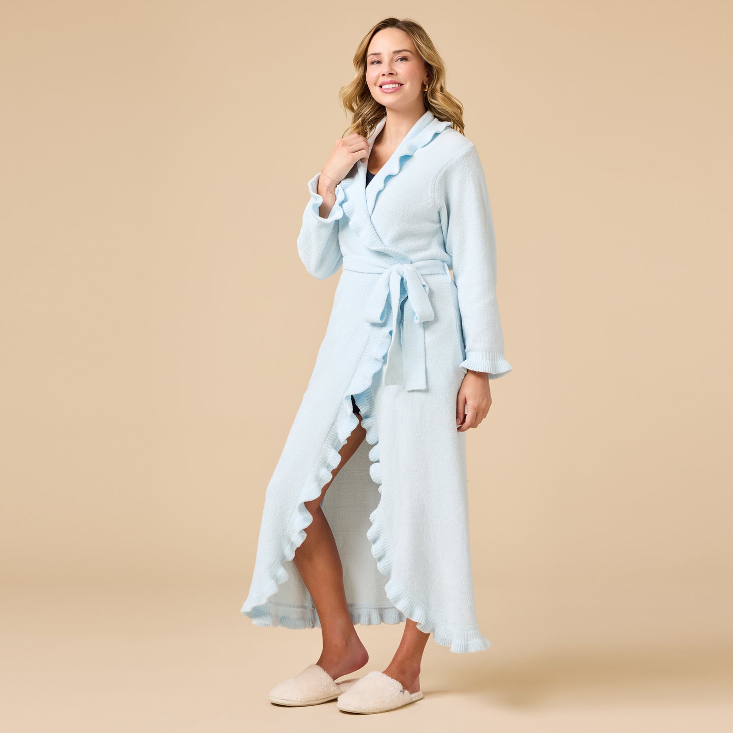 Ruffle Chenille Robe in Light Blue
