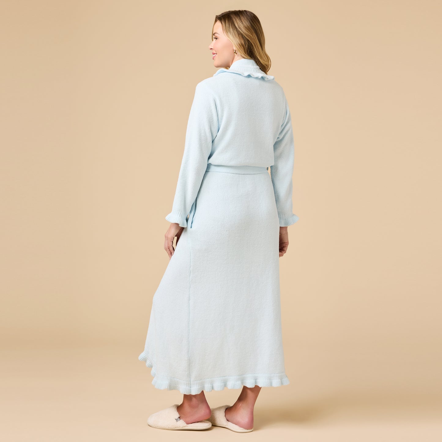 Ruffle Chenille Robe in Light Blue