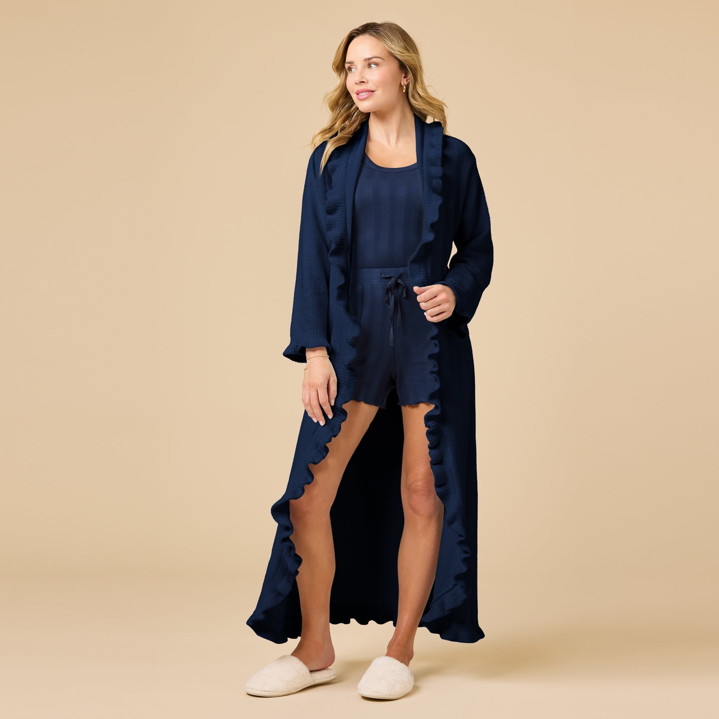 Ruffle Chenille Robe in Midnight