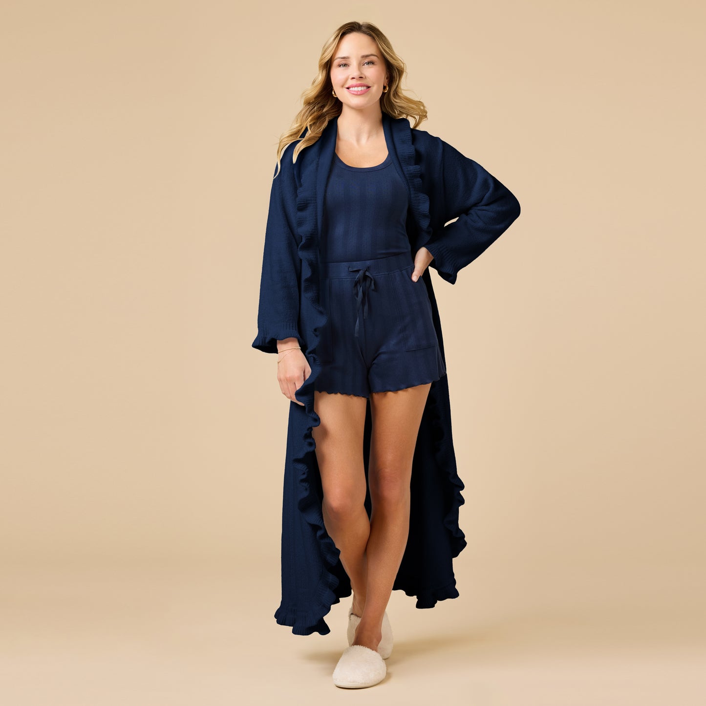 Ruffle Chenille Robe in Midnight