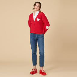 Marshmallow Heart Crop Cardigan Marshmallow Heart Crop Cardigan in Red