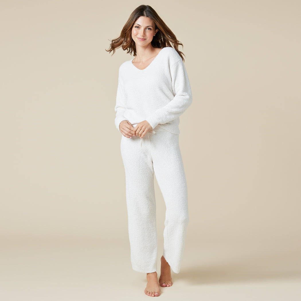 Solid Marshmallow V-Neck Lounge Set Solid Marshmallow V-Neck Lounge Set in Almond