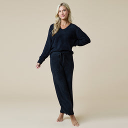 Solid Marshmallow V-Neck Lounge Set Solid Marshmallow V-Neck Lounge Set in Black