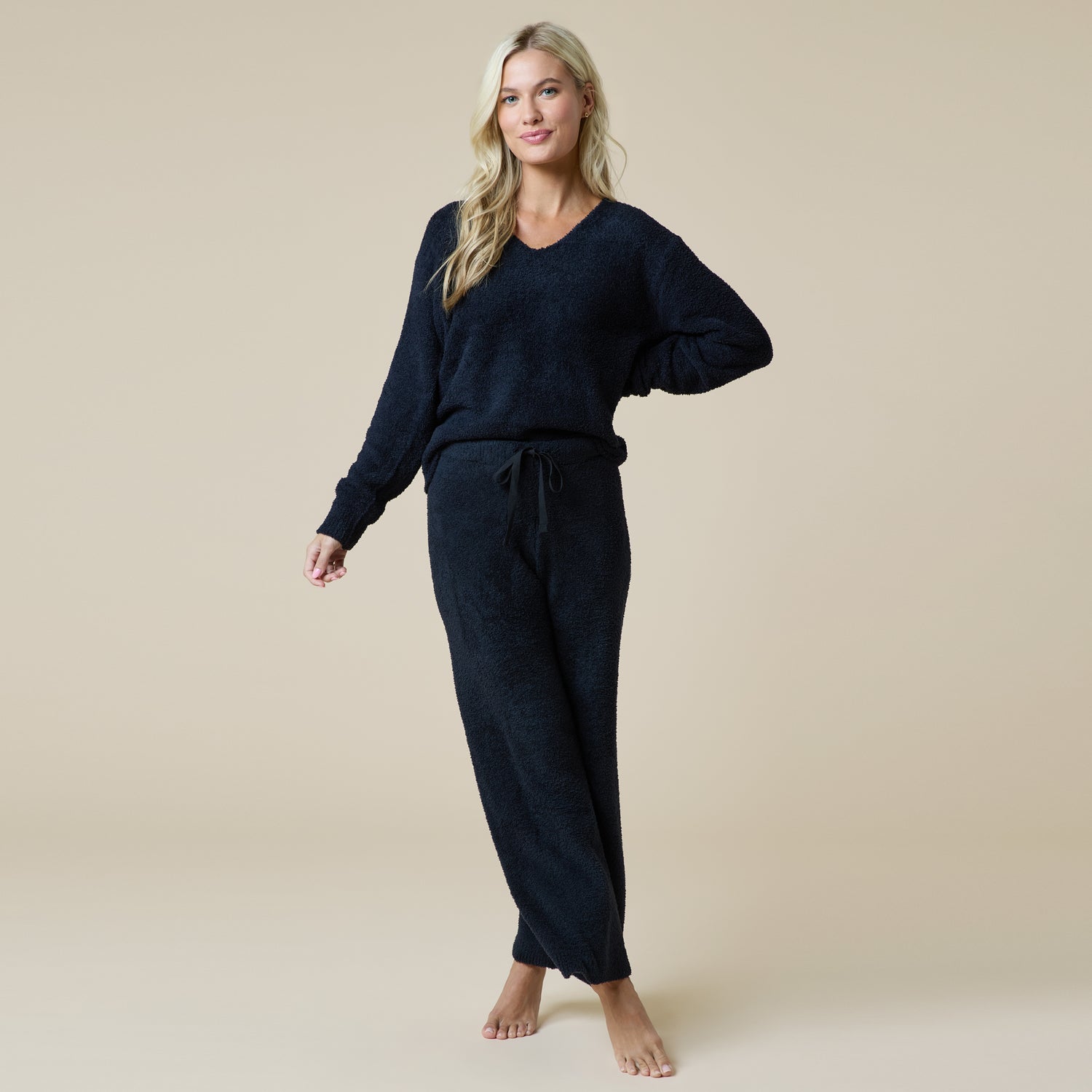 Solid Marshmallow V-Neck Lounge Set Solid Marshmallow V-Neck Lounge Set in Black