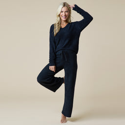 Solid Marshmallow V-Neck Lounge Set Solid Marshmallow V-Neck Lounge Set in Black