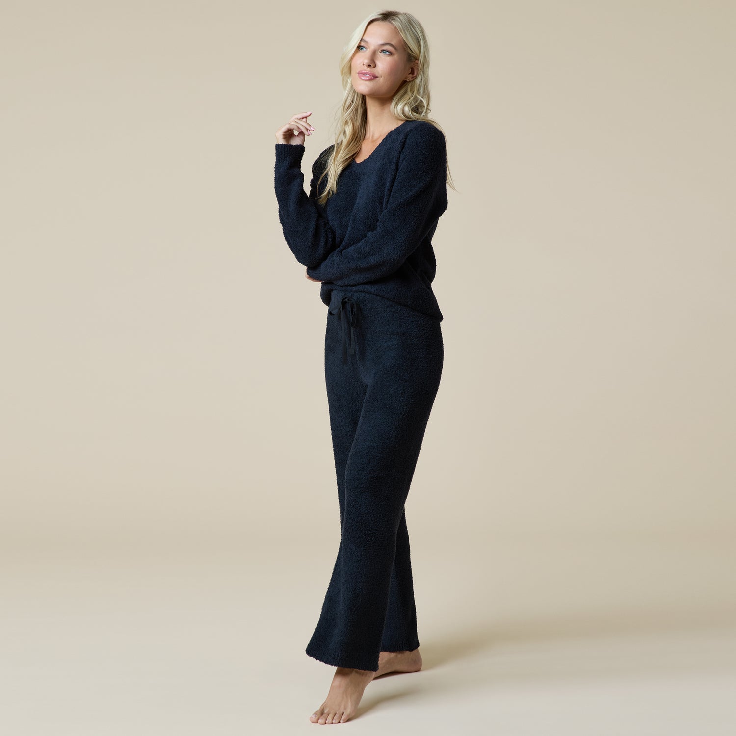 Solid Marshmallow V-Neck Lounge Set Solid Marshmallow V-Neck Lounge Set in Black